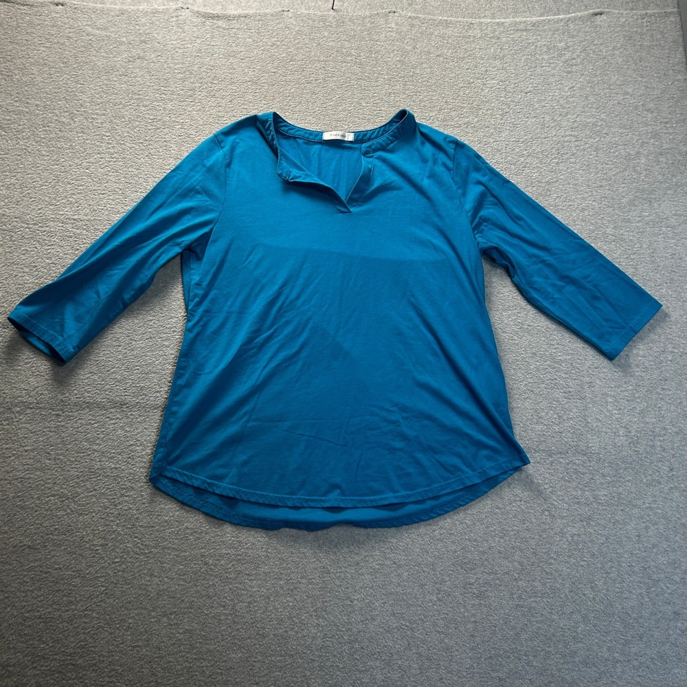 Tunic Blouse 3/4 Sleeve Casual Womens Large Blue Relaxed Fit Top Sherosa